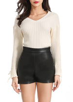 Load image into Gallery viewer, Everbellus Casual Wide Leg Shorts for Womens High Waisted Faux Leather Shorts Black Medium
