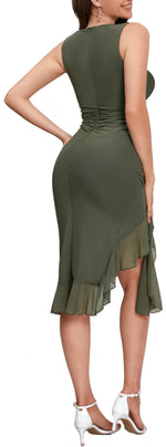 Load image into Gallery viewer, Women's Midi Bodycon Dress Summer Sleeveless Ruffle Mermaid Dress Cocktail Party Tank Dresses for Wedding Guest,Green,Medium
