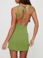 Load image into Gallery viewer, Wenrine Womens Summer Backless Mini Dress Tie Back Casual Sleeveless Slim Club Party Knit Tank Dresses Green
