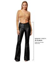 Load image into Gallery viewer, Lover Premium Women's Faux Leather Coated Flare Pants Mid Waist PU Skinny Black Leggings Bell Bottom Pants with Pockets
