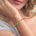 Load image into Gallery viewer, Gem Stone King 18K Yellow Gold Plated Silver Green Simulated Emerald Tennis Bracelet For Women (8.00 Cttw, Oval 6X4MM, 7 Inch With 1 Inch Extender)
