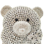 Load image into Gallery viewer, Boutique De FGG Bear Evening Bags and clutches for Women Formal Crystal Clutch Purse Party Animal Rhinestone Handbags,Mini,Silver
