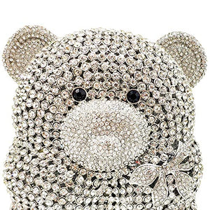 Boutique De FGG Bear Evening Bags and clutches for Women Formal Crystal Clutch Purse Party Animal Rhinestone Handbags,Mini,Silver