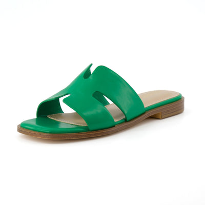 CUSHIONAIRE Voyage Cutout Strap Slides for Women, Slip On Summer Flats, Trendy Footwear, Comfortable Vacation Style Sandals for Women 2025, KELLY GREEN 7