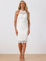 Load image into Gallery viewer, Allegra K Halter Formal Dress for Women's Sleeveless Bodycon Wedding Guest Cocktail Lace Sheath Dress Medium White
