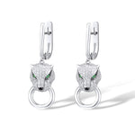 Load image into Gallery viewer, Santuzza Panther Earrings 925 Sterling Silver Cubic Zirconia Green Spinel Leopard Dangle Earrings for Women
