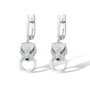 Santuzza Panther Earrings 925 Sterling Silver Cubic Zirconia Green Spinel Leopard Dangle Earrings for Women