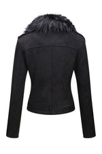 Load image into Gallery viewer, Bellivera Women's Faux Suede Leather Jacket Motocycle Sherpa-Lined Coat with Detachable Fur Collar 8830 Black M
