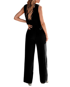 KIRUNDO Two Piece Summer Sets Sleeveless Vest Blazer Long Work Pants Suit Set Business Casual Clothes for Women Work Outfits Womens Fashion 2025(Black, Medium)