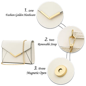 KKXIU Women Elegant Faux Leather Evening Envelope Clutch Purse Foldover Bags for Party Wedding Prom (A-Beige)