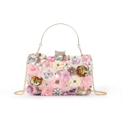 Lanpet Women Clutches Flower Evening Handbag Chain Strap Shoulder Bag Pink