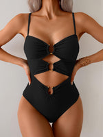 Load image into Gallery viewer, Eomenie Womens Cutout One Piece Swimsuit with Ring Linked Sexy Monokini Bathing Suit for Beach Vacation Black
