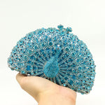 Load image into Gallery viewer, Boutique De FGG Peacock Clutch Bag Women Crystal Evening Handbags Bridal Wedding Rhinestone Clutch Purse Party Prom Bag,Mini,Light Blue
