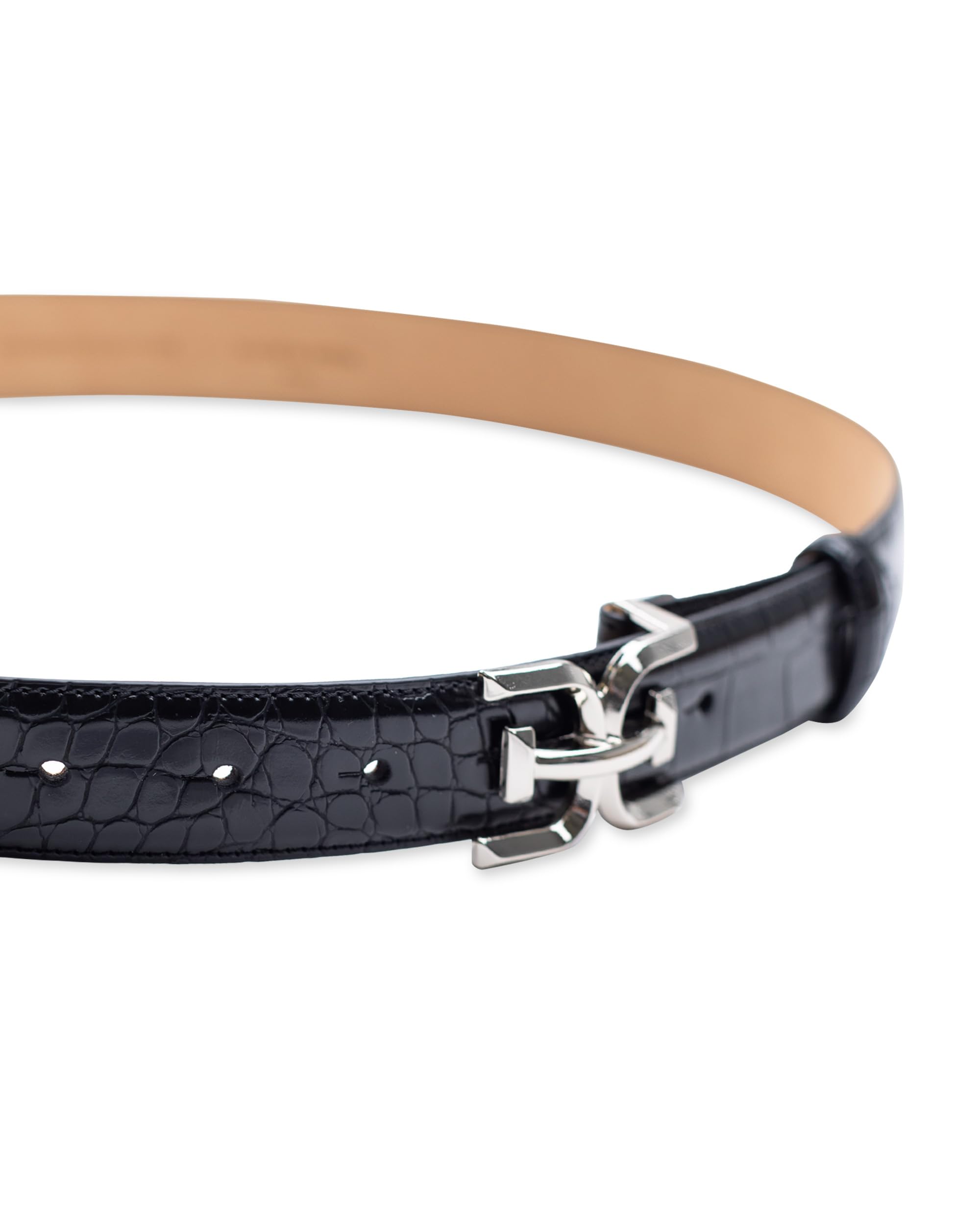 Sam Edelman Women's Double-E Logo Plaque Buckle Textured Jean and Trouser Belt, Black Croc, Medium