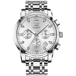 Load image into Gallery viewer, OLEVS Large Face Watches for Men Silver Bezel Diamond Chronograph Watches Stainless Steel Strap Luxury Men Three Hand Watch Waterproof Auto Calendar Easy Read Analog Men&#39;s Quartz Watch Reloj De Hombre
