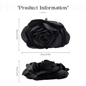 Little Floral Clutch Purse for Women - Elegant Rose Petal Evening Bag with Detachable Chain for Wedding, Gala, Prom, Black