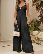 Load image into Gallery viewer, CHICME Women 2026 Sleeveless Deep V Sling Jumpsuit High Waist Pleated Jumpsuit Casual Beach Party Outfit with Lining-bk-L
