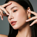 Load image into Gallery viewer, 14K Gold Plated Amber Resin Hoop Earrings for Women, Hypoallergenic Chunky Gold Hoops, Trendy Brown Earrings Jewelry Gifts
