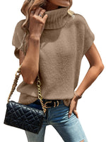 Load image into Gallery viewer, WDIRARA Women's Turtleneck Cap Sleeve Sweater Vest Pullover Knitted Top Loose Oversized Knitwear Khaki Small
