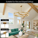 Load image into Gallery viewer, K9 Crystal 48-Light Round Chandelier, 48" Gold Chandeliers for Living Room, Modern Farmhouse Wagon Wheel Chandeliers For Dining Room,Entryway,Foyer,Includes G4 Bulbs Arcachon Brass Chandelier
