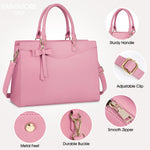 Load image into Gallery viewer, RAINSMORE Laptop Bag for Women 15.6 Inch PU Tote Bag Business Office Work Bag Waterproof Briefcase Computer Tote Lightweight Handbag Shoulder, Pink
