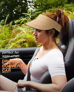 Load image into Gallery viewer, FURTALK Sun Visor Hats for Women Wide Brim Straw Visors Womens Foldable Beach Visors Summer Packable Ponytail Beach Hat Khaki
