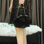 Load image into Gallery viewer, Little Floral Clutch Purse for Women - Elegant Rose Petal Evening Bag with Detachable Chain for Wedding, Gala, Prom, Black
