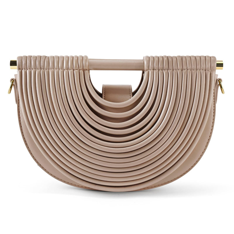 Clutch Purses for Women, Crescent Handbag Woven Bag, Formal PU Leather Purse Designer Handbags for Party Prom Wedding, Nude