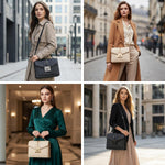 Load image into Gallery viewer, Top Handle Bag Quilted Crossbody Bags Trendy Designer Handbags for Women Beige Leather Cross Body Satchel Purses Shoulder Bag Goth Purse Large Leather Tote Bag for Women
