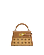 Load image into Gallery viewer, JW PEI Women&#39;s Elise Top Handle Bag - Brown Faux Bamboo Woven
