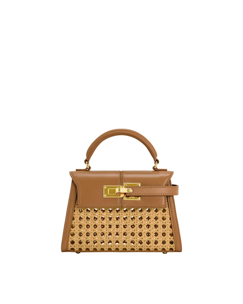 JW PEI Women's Elise Top Handle Bag - Brown Faux Bamboo Woven