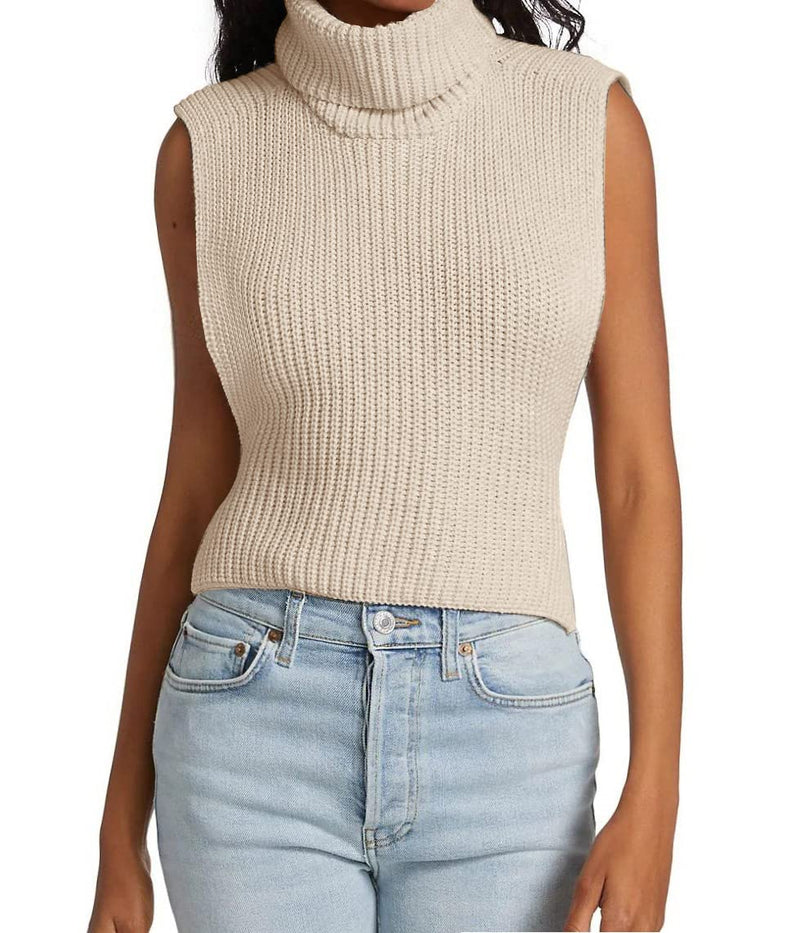 MACNOORA Womens Sleeveless Sweater Vest Turtleneck Ribbed Knit Tank Tops Basic Slim Fit Top Apricot