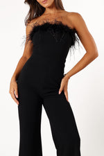 Load image into Gallery viewer, Petal &amp; Pup Louise Feather Trim Jumpsuit - Black M
