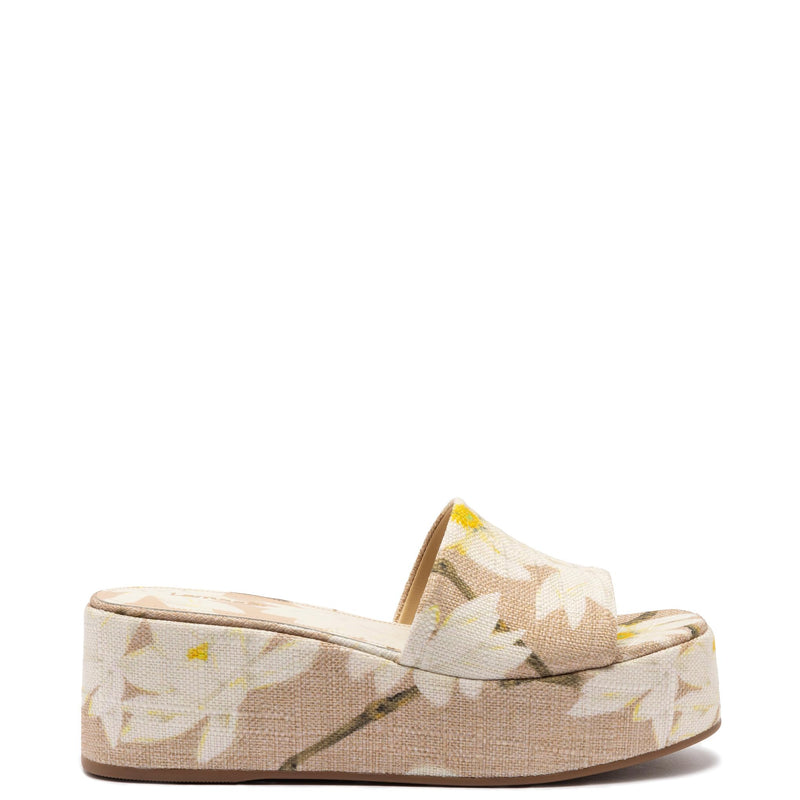 Larroudé, Alex Flatform Mule In Beige Printed Raffia, 8, Beige