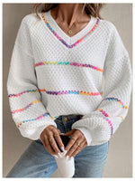 Load image into Gallery viewer, Verdusa Women&#39;s Striped Oversized Sweaters Vacation Drop Shoulder Pullover Fall Cozy Sweater for Women White X-Small
