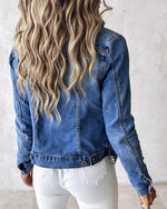Load image into Gallery viewer, LifeShe Women's Pearls Denim Jacket Cropped Rhinestones Jean Blazer Coat
