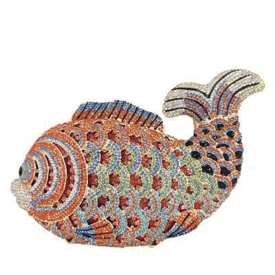 Boutique De FGG Fish Rhinestone Clutch Purses for Women Formal Evening Bags Prom Purse Wedding Party Crystal Clutch Bag,Mini,Orange