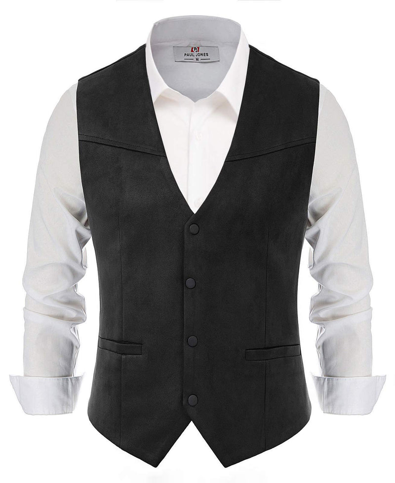 PJ PAUL JONES Men's Suede Leather Suit Vests Slim Fit V-Neck Western Cowboy Vest Jacket Waistcoat for Wedding