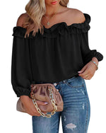 Load image into Gallery viewer, evnanic Womens Off The Shoulder Tops for Women Casual Loose Long Sleeve Blouse Shirts Black M
