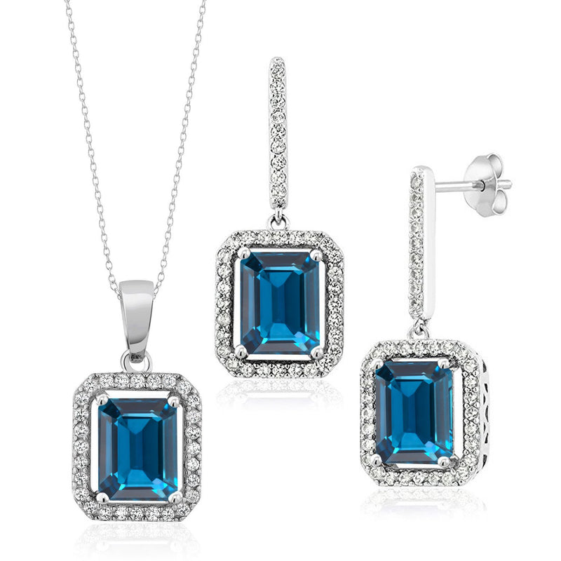 Gem Stone King 7-11 Cttw Gemstone Birthstone Pendant and Earrings Jewelry Set For Women | 925 Sterling Silver | Emerald Cut 9X7MM | With 18 Inch Chain | Fine Jewelry Gifts for Her Mom Women Wife