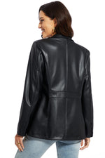Load image into Gallery viewer, Fahsyee Women's Faux Leather Blazer Jacket Women, Black Motorcycle Jackets Moto Biker Coat Vegan Pleather Fashion M

