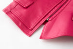 Load image into Gallery viewer, chouyatou Women's Stylish Oblique Zip Slim Faux Leather Biker Outerwear Jacket (Medium, Rose)
