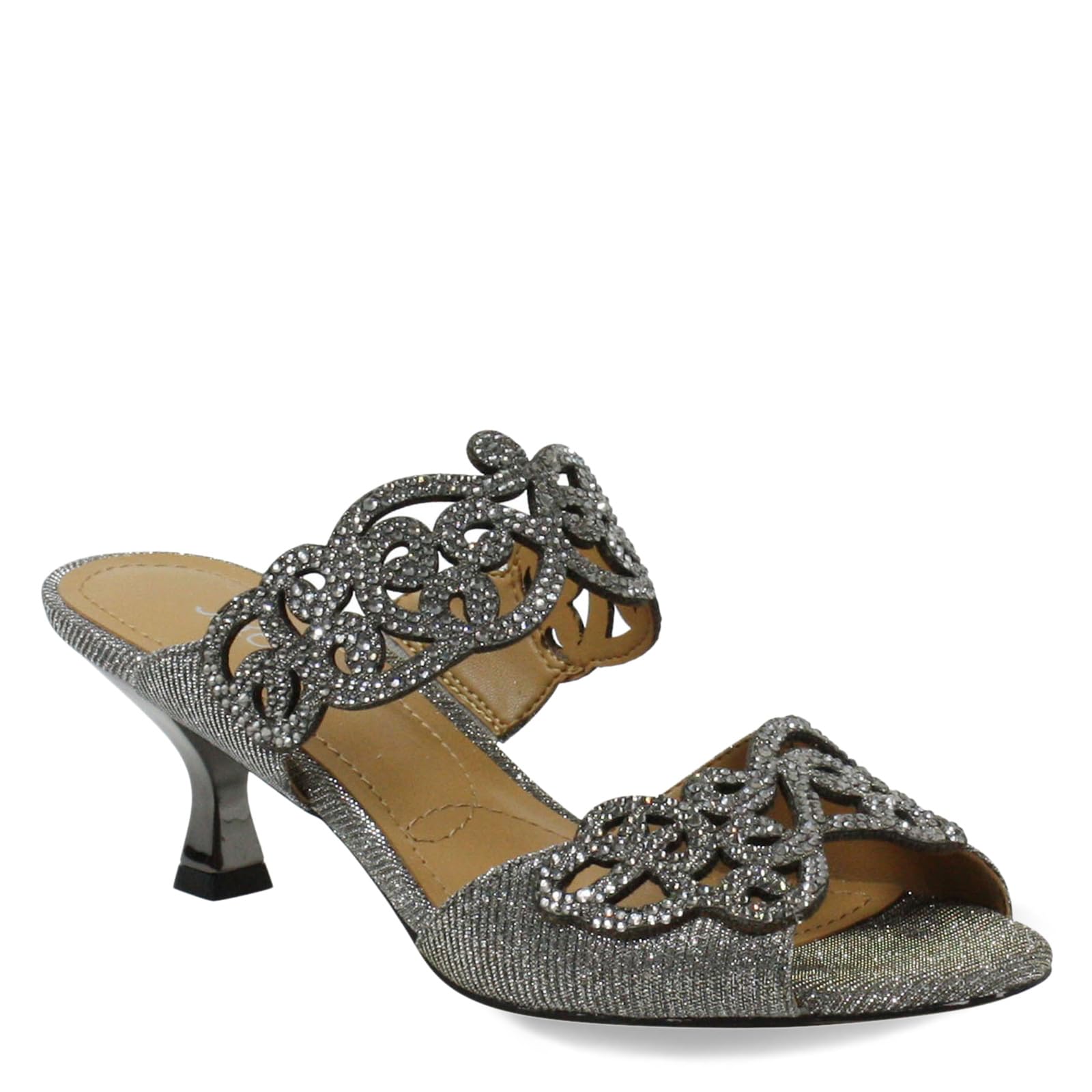 J. Renee Francie - Heels for Women - Soft Satiny Fabric Uppers - Open Toe - Synthetic Linings - Sculpted Heel Pewter Glitter 7 N (AA)