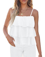 Load image into Gallery viewer, KIRUNDO Spaghetti Strap Babydoll Ruffle Tops for Women 2025 Summer Layered Flowy Beach Fashion Vacation Cruise Outfits(White, Small)
