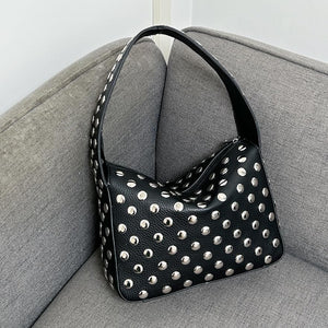 Studded Purses Y2k Shoulder Bag 90s Punk Women Small Shouder Purse Vegan Leather Designer Handbags Streetwear 2000s (Black,One Size)