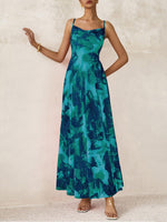 Load image into Gallery viewer, BTFBM Women Summer Floral Maxi Dresses Elegant Spaghetti Strap Dress Printed Party Dress Beach Long Dresses(Floral Lake Blue,Medium)
