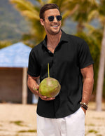 Load image into Gallery viewer, COOFANDY Men's Linen Shirts Short Sleeve Casual Shirts Button Down Shirt for Men Beach Summer Wedding Shirt Black
