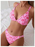 Load image into Gallery viewer, ZAFUL Women&#39;s 2 Piece Floral Print Swimsuit Triangle String High Cut Bikini Sets Bathing Suit(2-Pink, M)
