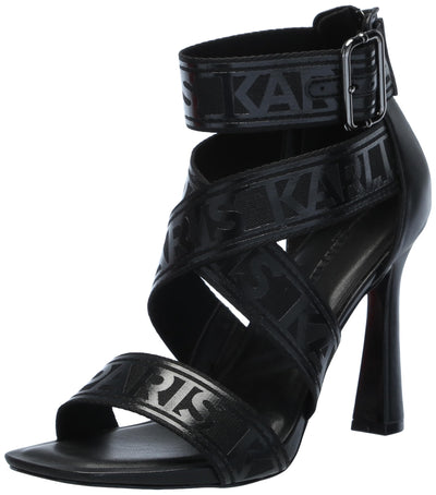 Karl Lagerfeld Paris Women's Careliz Everyday Strappy Sandal Heeled, Black, 9