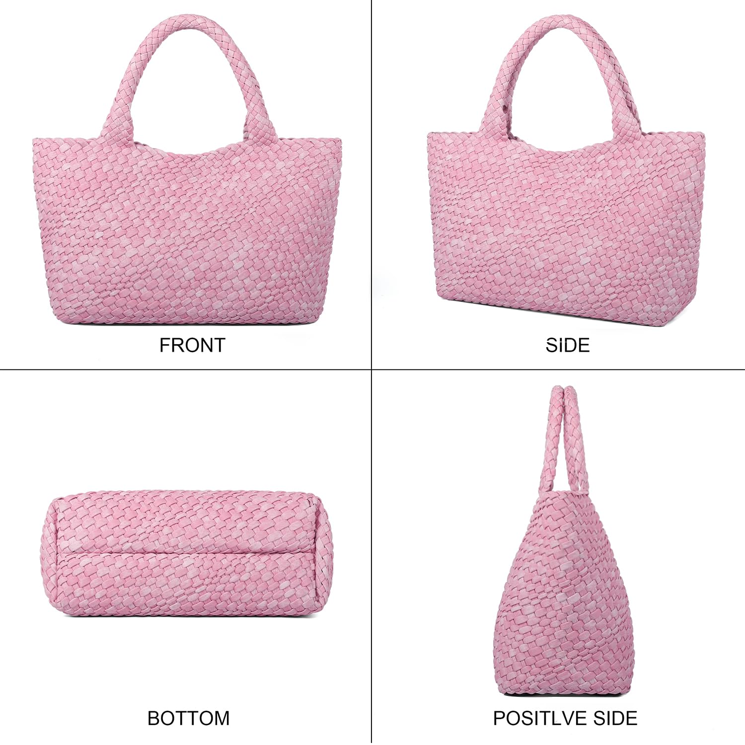 Woven Bag for Women, Fashion Top Handle Shoulder Bag Vegan Leather Shopper Bag Large Travel Tote Bag